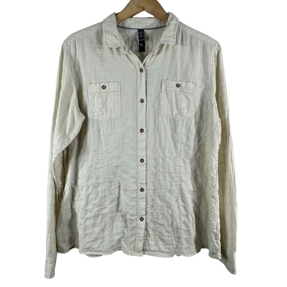 Mountain Hardwear Womens XL Cream Textured Cotton Long Sleeve Button‎ Down Shirt